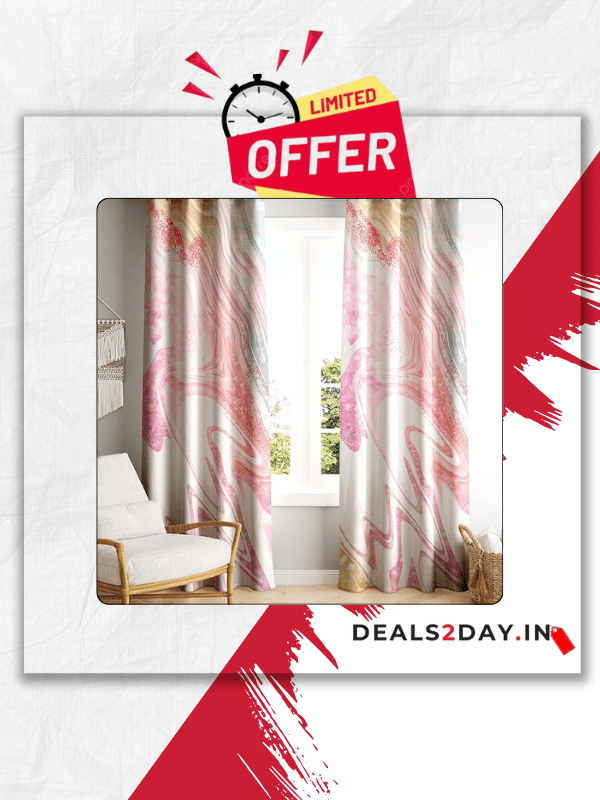 Polyester Floral Grommet Blackout Window Curtain, 6 Feet, Brick Pink, Pack of 2