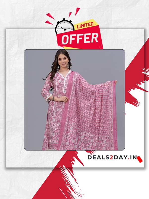 Women's Pure Cotton Printed Straight Kurta Set with Palazzo Pants & Dupatta